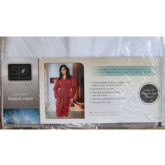 Sarah Peyton Wellness Ultra Soft Fleece Robe White 43 Inches In Length One Size - Picture 2 of 9